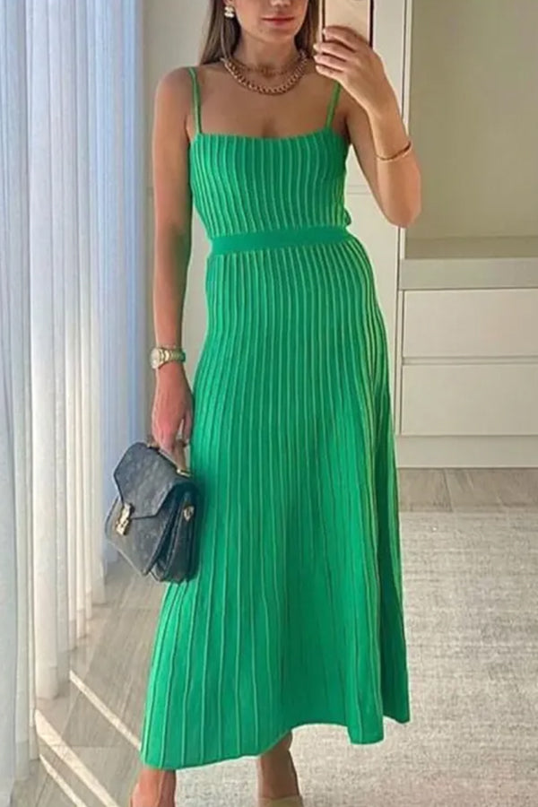 Tube Top Slim High Waist Sling Knitted Dress Seaside Vacation Pleated Long Skirt