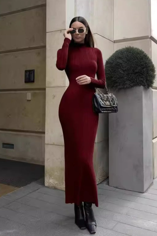 High Neck Striped Sweater Dress
