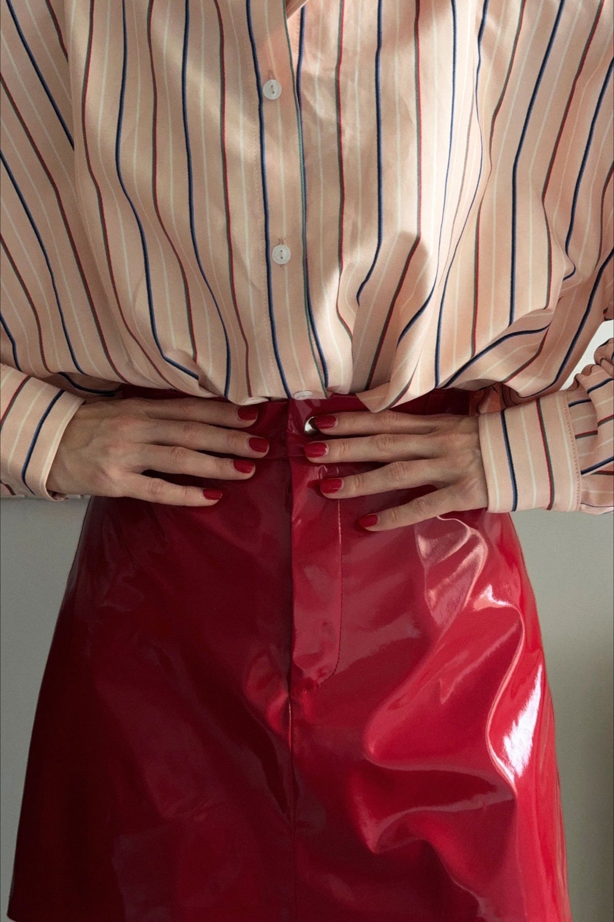 Red Pu Leather Bodycon Skirt