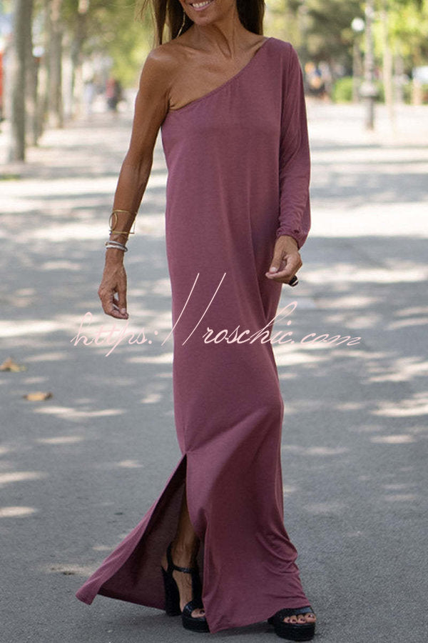 Side to Side One Shoulder Statement Maxi Dress
