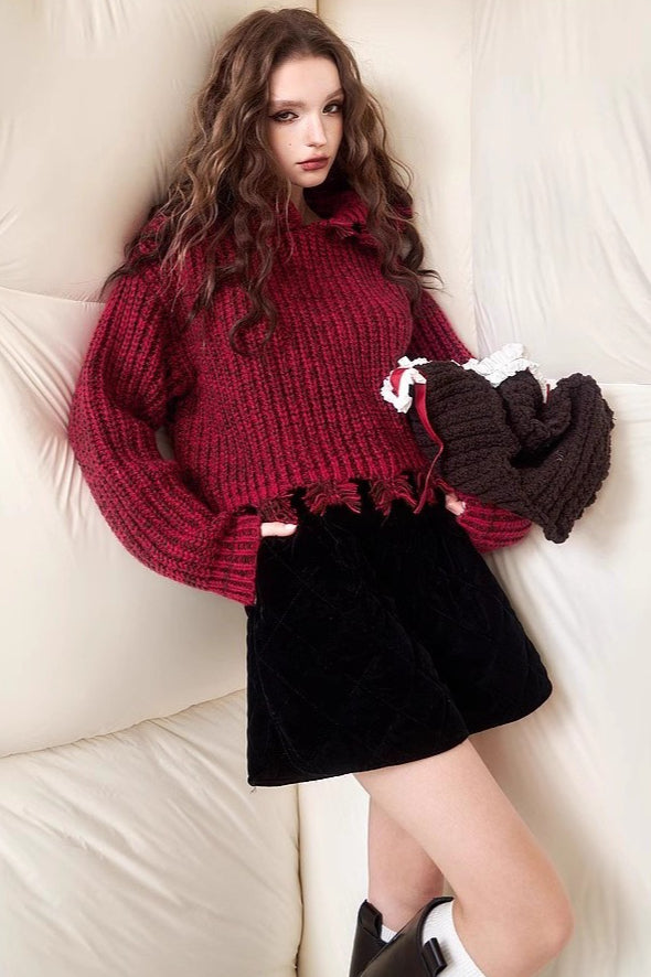 Color Tassel Trim Short Chunky Sweater