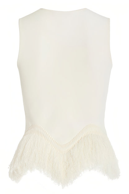Jora White Fringe Maxi Dress Two Piece Set