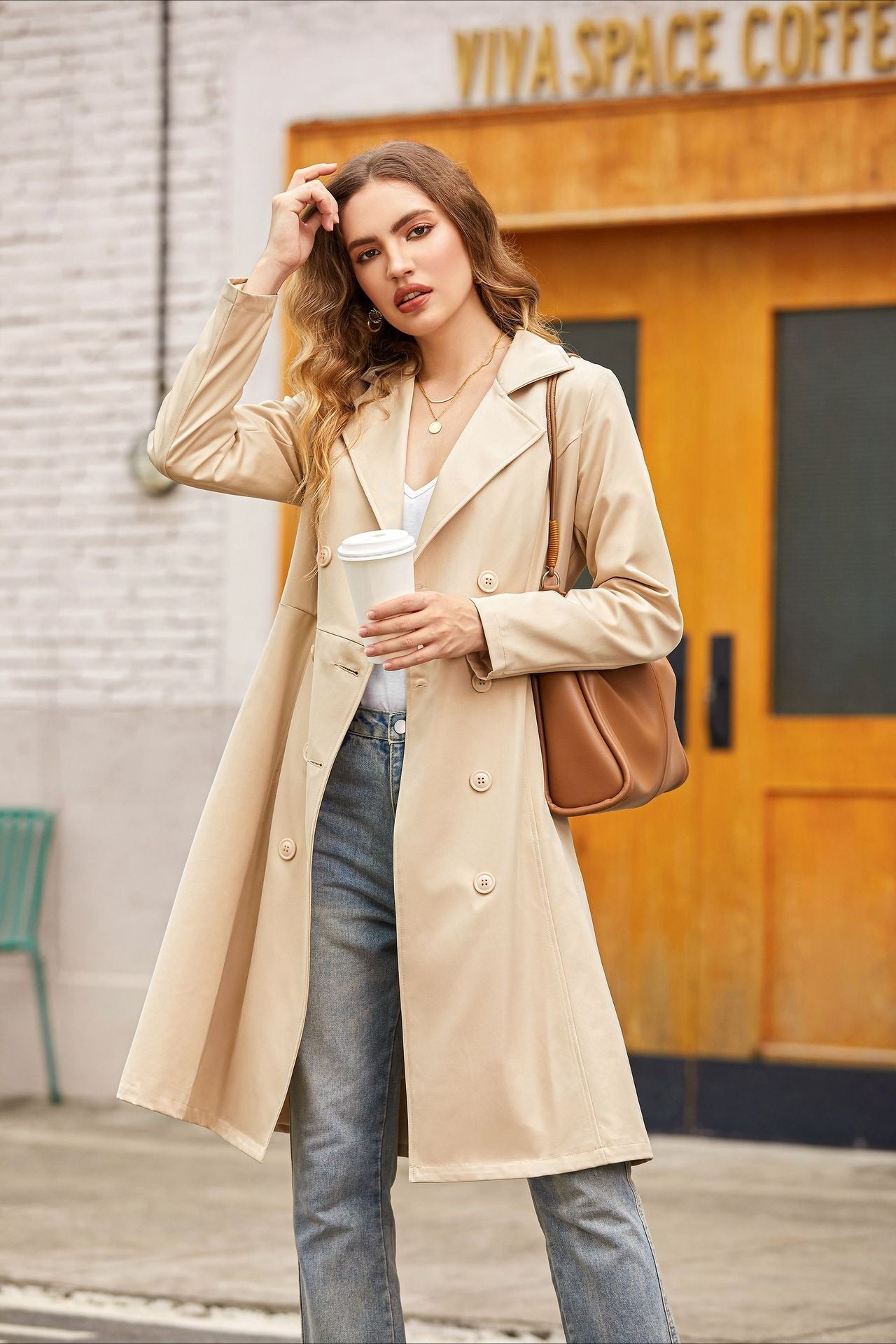 Slim Tie Waist Mid-length Pocket Trench Coat