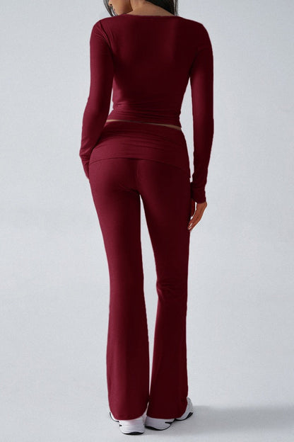Slim Fit Knit Long Sleeve Top Straight Leg Pants Set