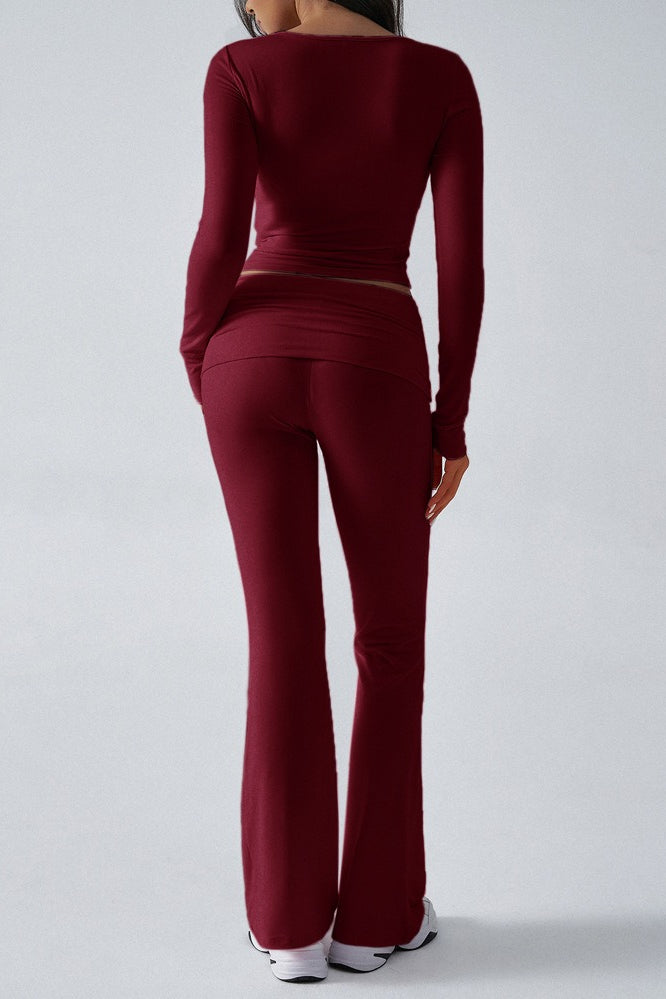 Slim Fit Knit Long Sleeve Top Straight Leg Pants Set