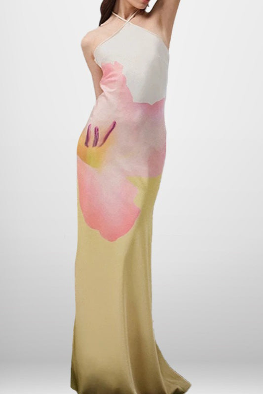 Print Backless Bodycon Maxi Dress