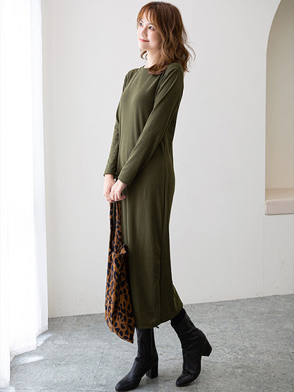 Simple Color Round-neck A-line Midi Dress