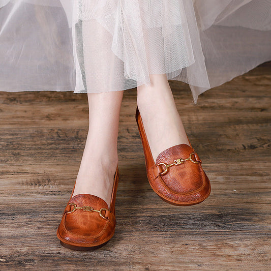 Summer Retro Leather Flat Shoes