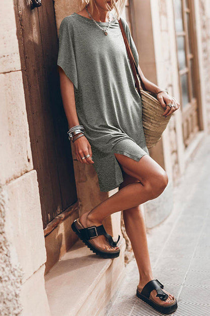 Side Split Batwing Sleeves Shift T-shirt Dress