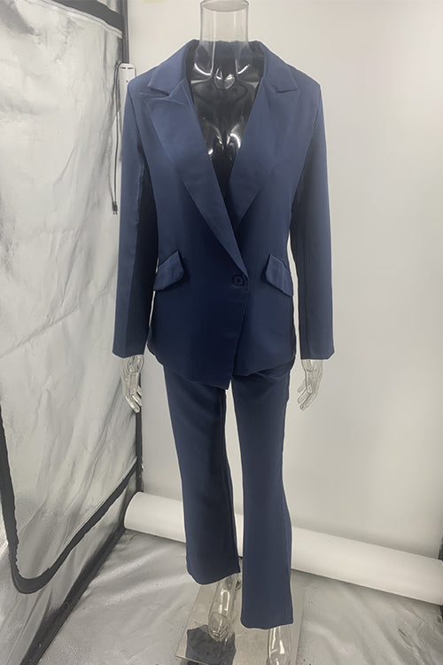 Moxidress One Button Pocketed Blazer and Straight Leg Pants Power Suit Set
