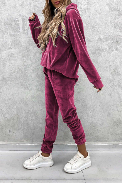 Velour Color Hoodie Long Pants Set