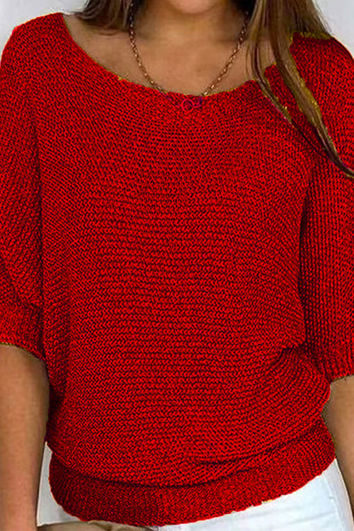 Round Neck 3/4 Sleeves Basic Knitting Sweater