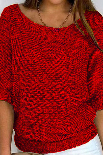 Round Neck 3/4 Sleeves Basic Knitting Sweater