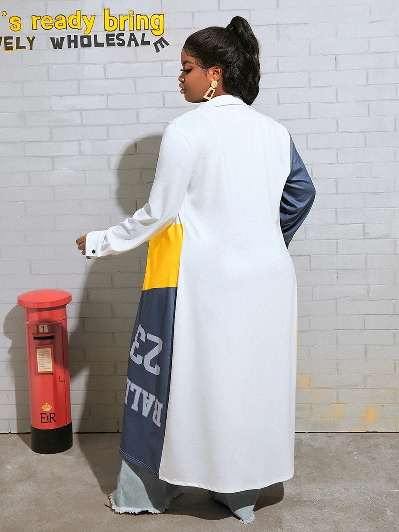 ’s Geometric Afro Print Loose Trench Coat With Conventional Collar