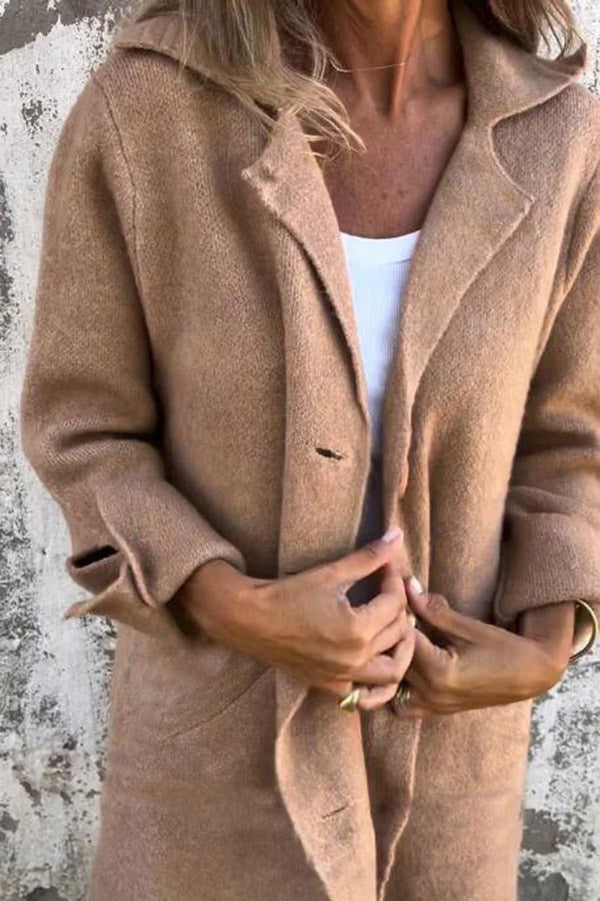 Color Lapel Pocket Single Breasted Midi Coat