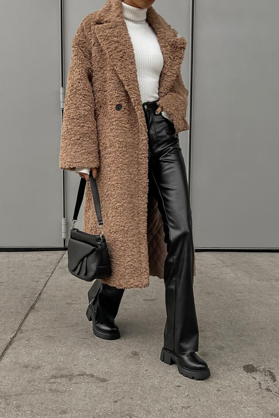 Office Lapel Plush Long Sleeve Coat