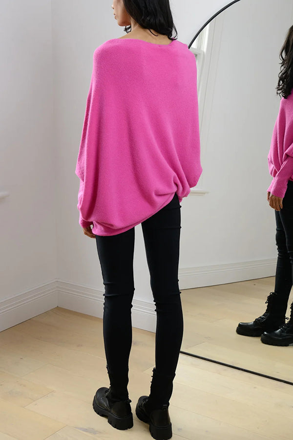Color Round Neck Long Sleeve Loose Knitted Sweater