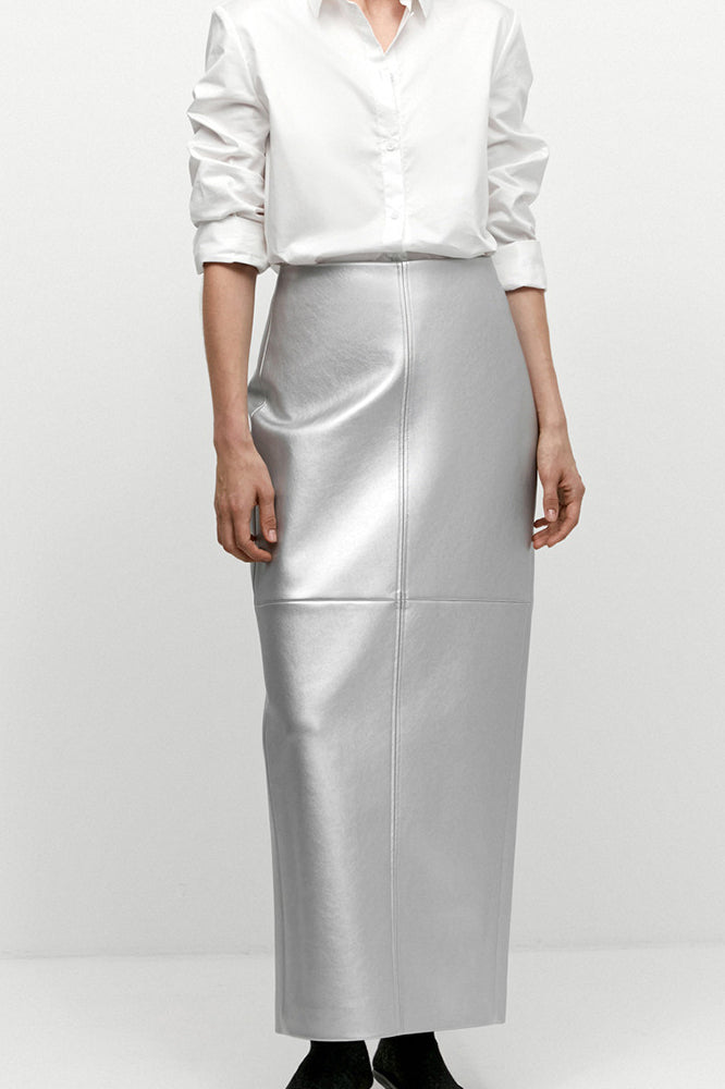 High Gloss Pu Leather Bodycon Slit Skirt