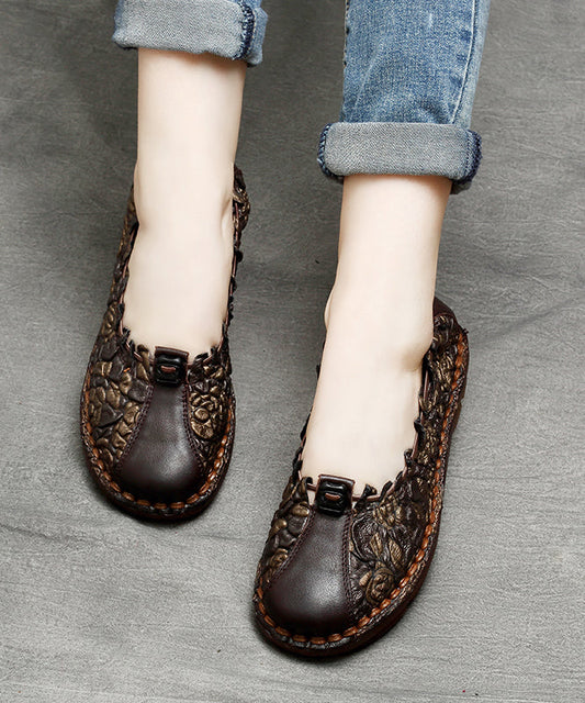 Chocolate Splicing Embossed Flat Feet Shoes for
