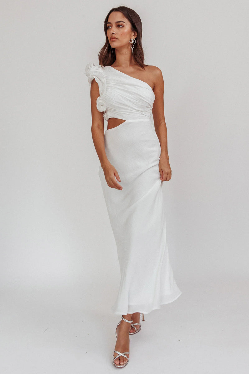 Deanna One-shoulder Ruffle Maxi Dress White