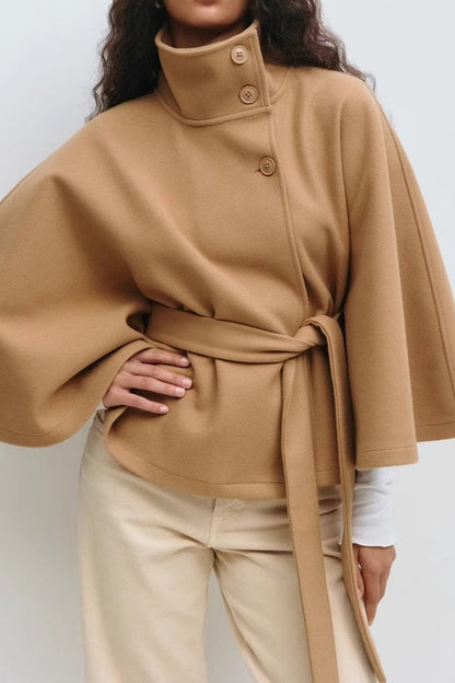 Color Cape Collar Belted Trench Coat