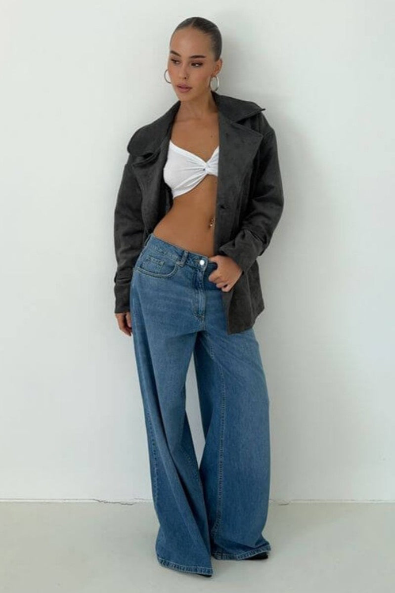 Suede Lapel Tie Waist Jacket Coat