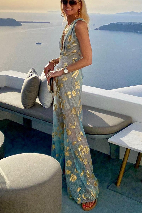 Vacation Style Waist Shaping Slim Figure Party V-neck Long Dress