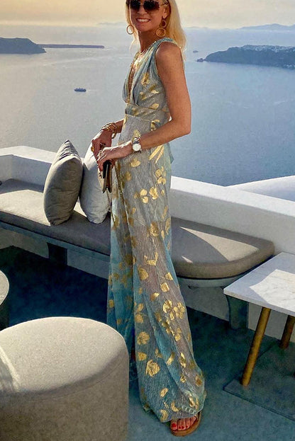 Vacation Style Waist Shaping Slim Figure Party V-neck Long Dress