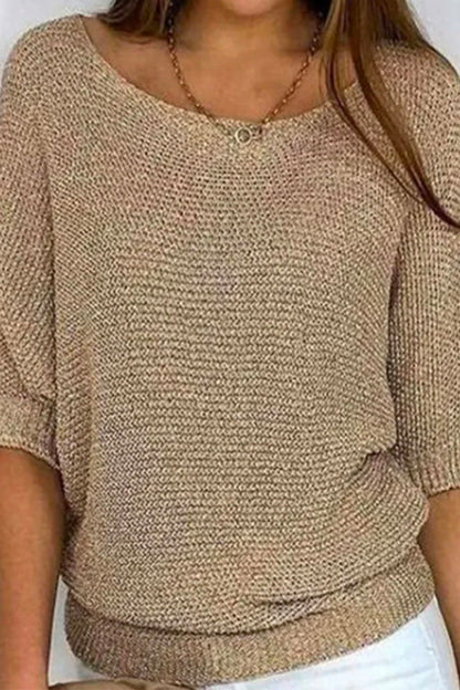 Round Neck 3/4 Sleeves Basic Knitting Sweater