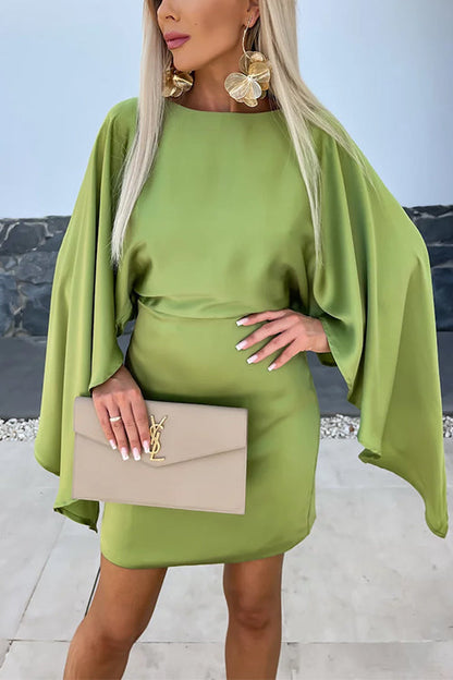 Open Back Batwing Sleeves Waisted Mini Dress