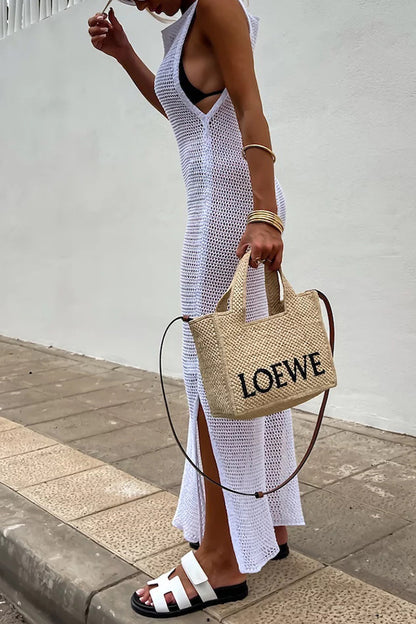 Color Knitted Cutout Slit Slim Fit Maxi Dress