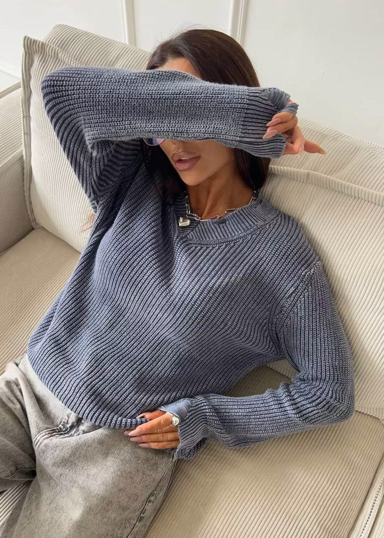 Worn-in Style V-neck Distressed Sweater