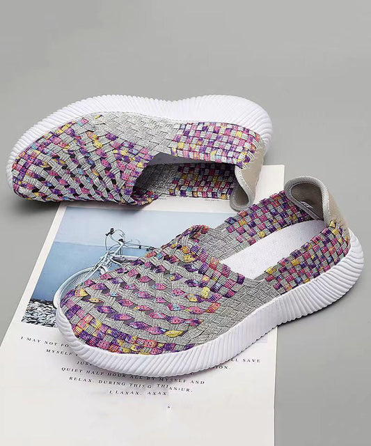 Purple Knit Fabric Flat Shoes Handmade Splicing