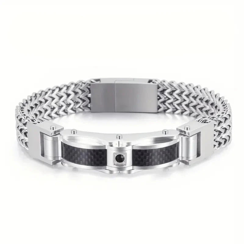 Titanium Steel Bracelet With Gemstone Inlay