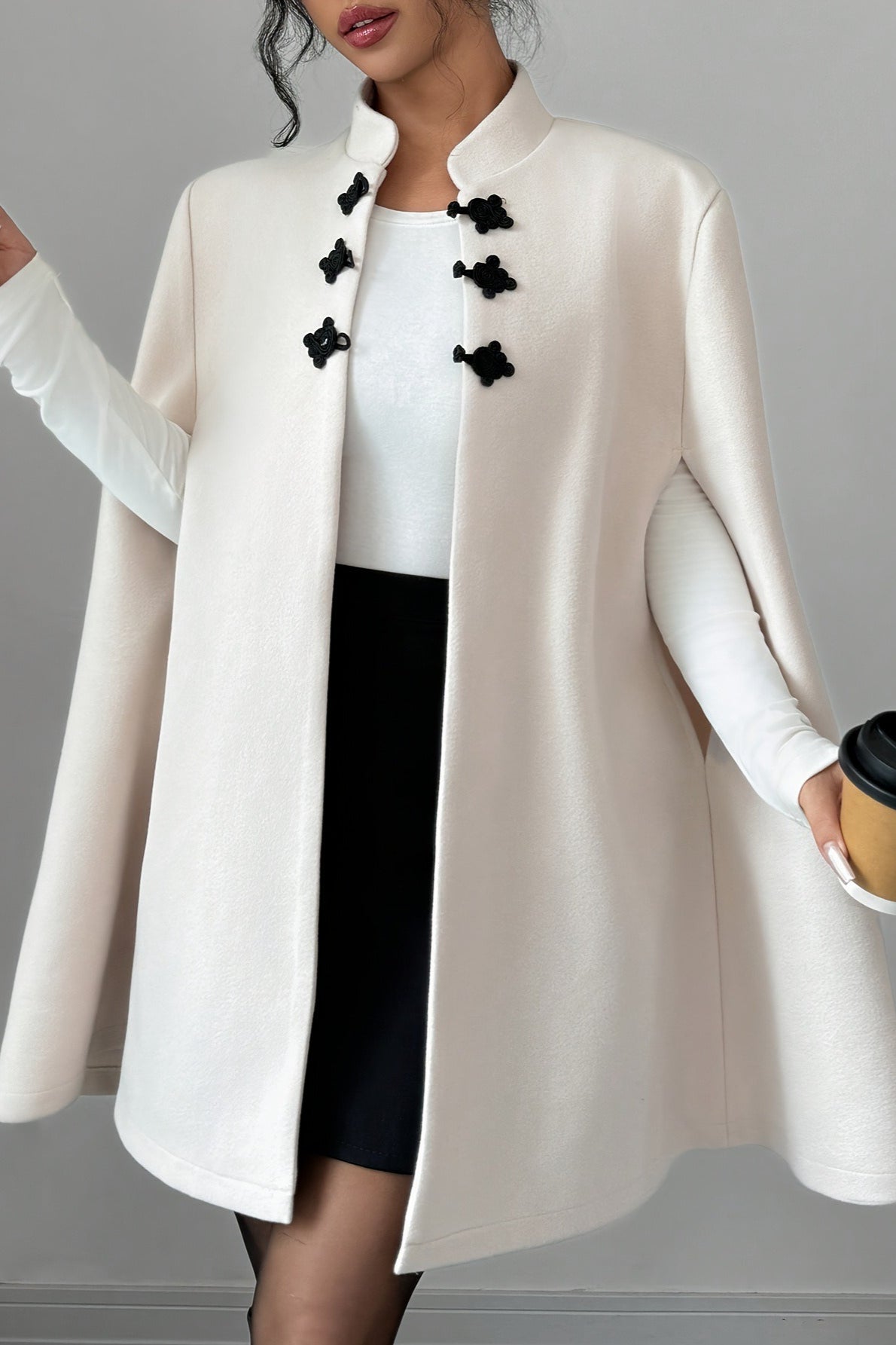Color-blocked Frog Clasp Cape Coat