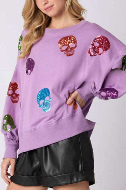 Halloween Skull Sequined Loose Sweatshirt