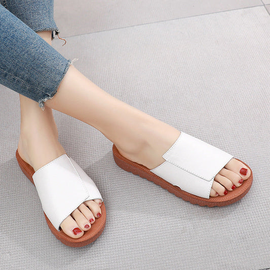 Summer Flat Retro Leather Slippers