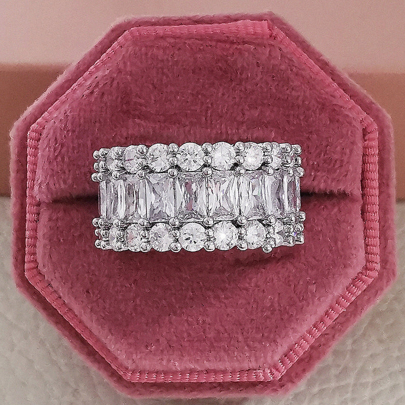 Elegant Baguette Round Crystal Wide Ring