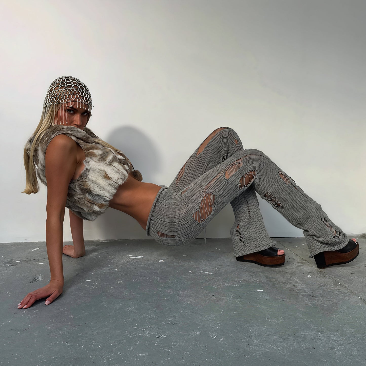 Cutout Distressed Slim Edgy Pants