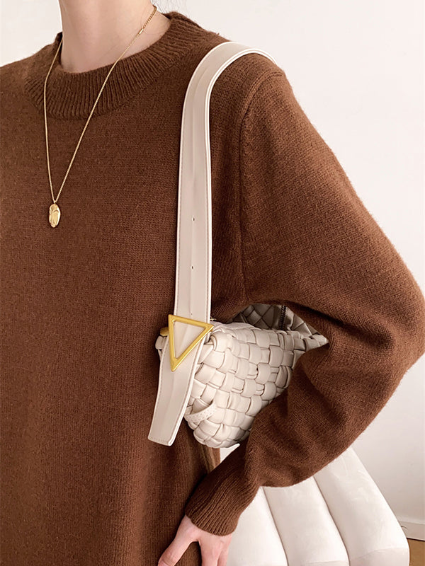 Urban Loose Long Sleeves Color Round-neck Sweater Dresses