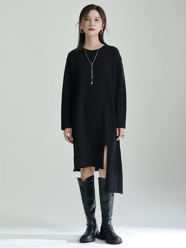Long Sleeves Loose Color High-neck Shawl&sweater Dresses Two Pieces Set