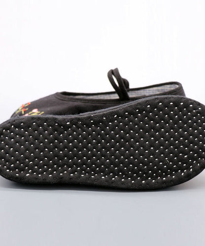 Black Embroidery Buckle Strap Splicing Flat Shoes for
