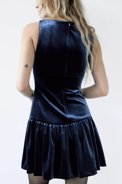 Velvet Bow Embellished Sleeveless Mini Dress