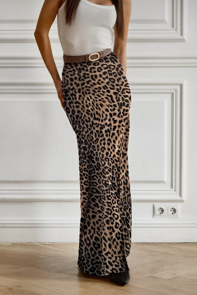 Leopard Chiffon Mermaid Maxi Skirt