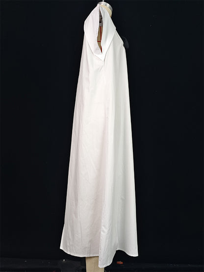 A-line Loose Pleated Tied Round-neck Midi Dresses