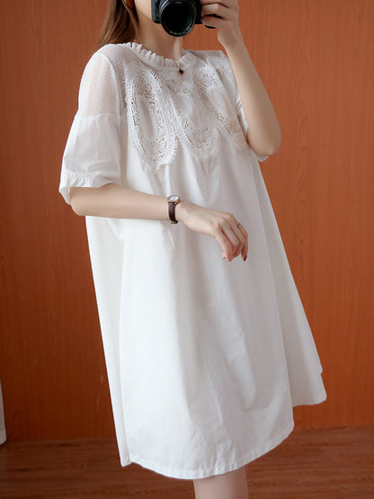 Original Lace Split-side Short Sleeve A-line Mini Dress