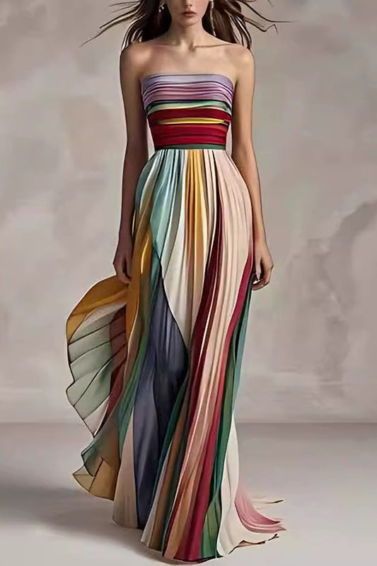Off-shoulder Tube Top Waist Color Maxi Dress