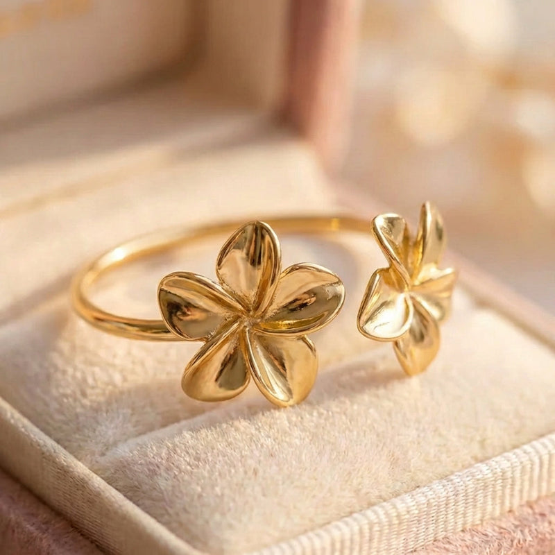 Double Flower Cuff Gold Bracelet