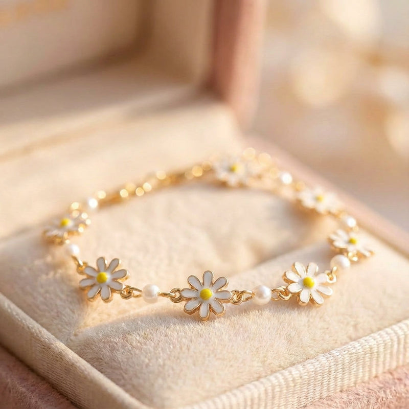 Vintage Pearl Gold White Flower Bracelet