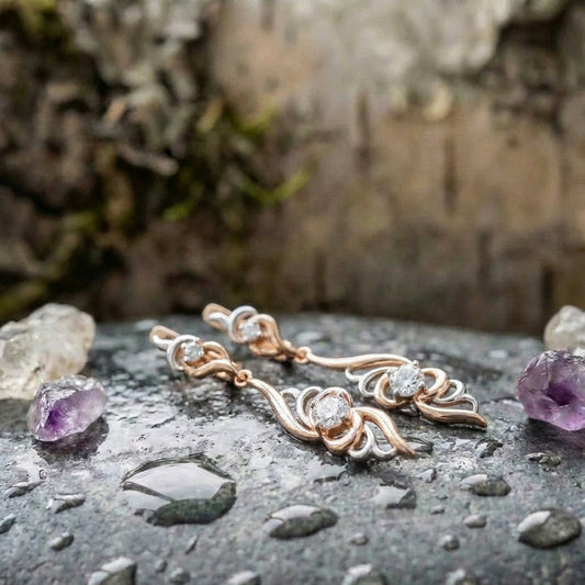 Vintage Flower Shape Drop Rose Gold Earrings